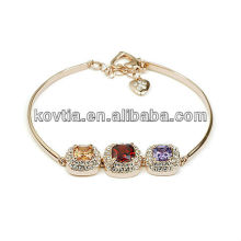 Alibaba charm alloy plated 18k gold crystal bio magnetic leather bracelet